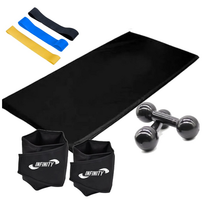 Home Gym Training Kit = Shin Pads 2 Kg - Pair + Mat + Mini Band Kit + Weight 1 Kg